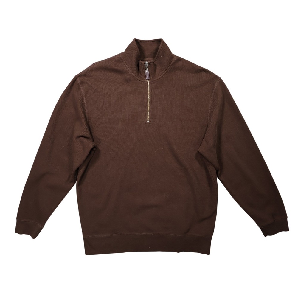 Roundtree & Yorke Pullover Mens L Brown Excellent 1/4 Zip Ribbed Cotton 1434
